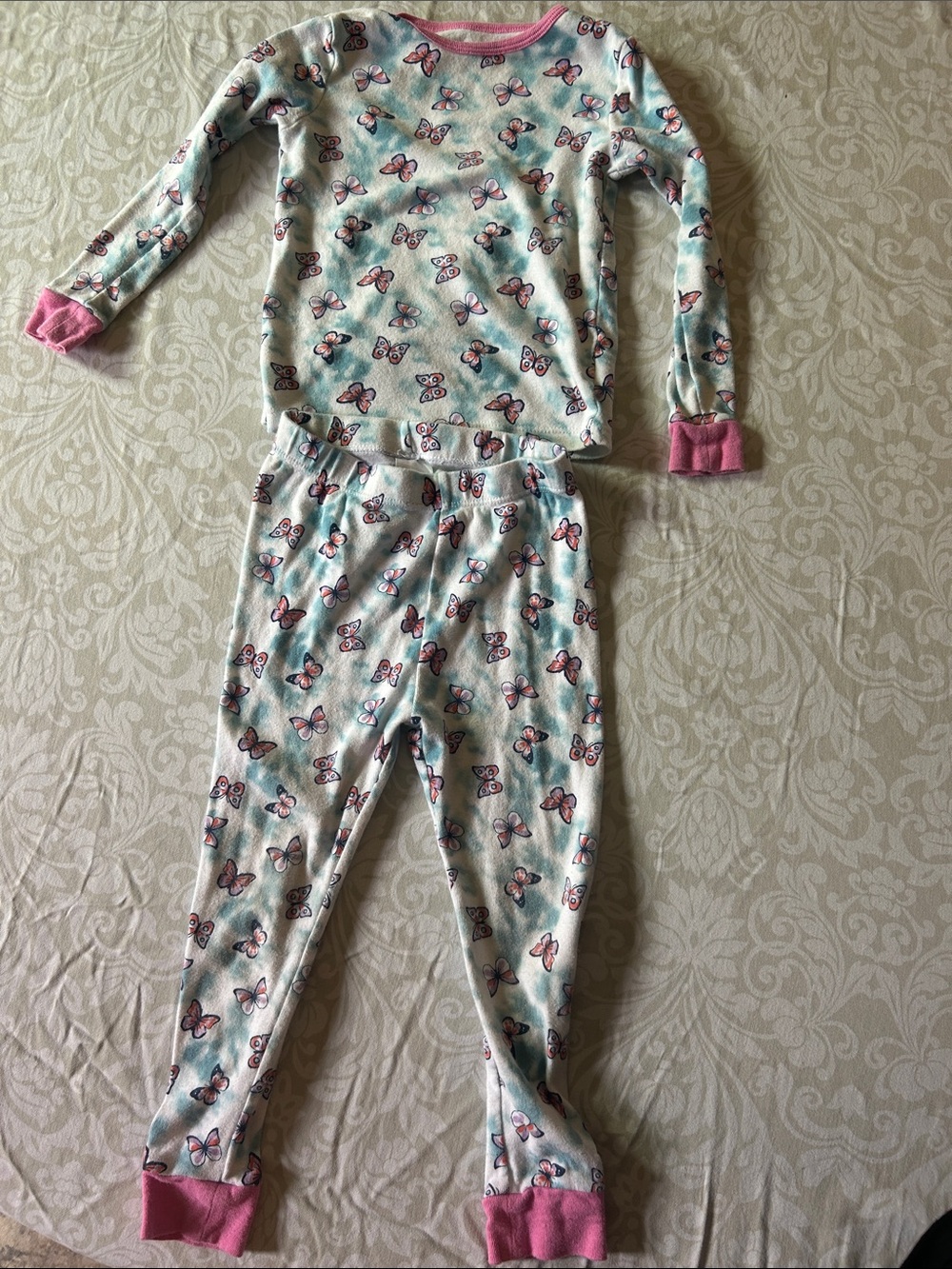 wonder nation White and Pink Butterfly Long-Sleeve Pajama Set